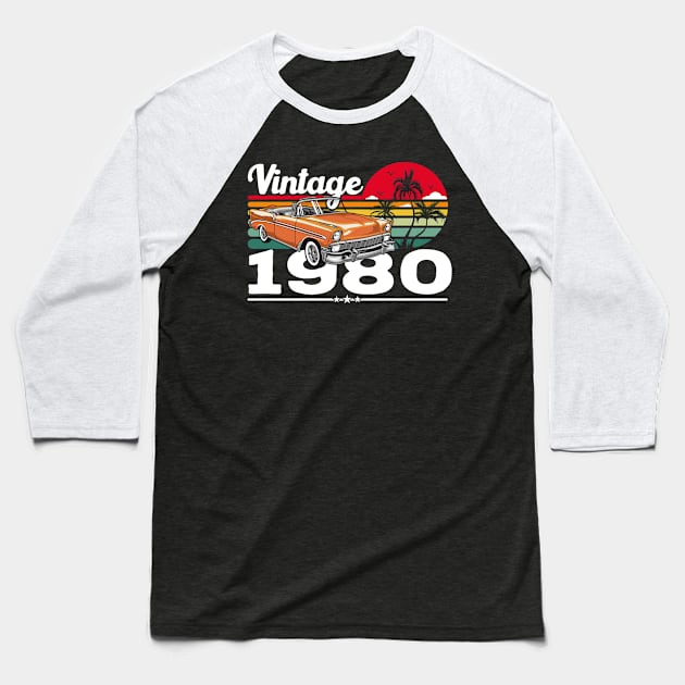 Classic Vintage 80's Car Sunset, Born in 1980 Birthday Baseball T-Shirt by Kawaii_Tees